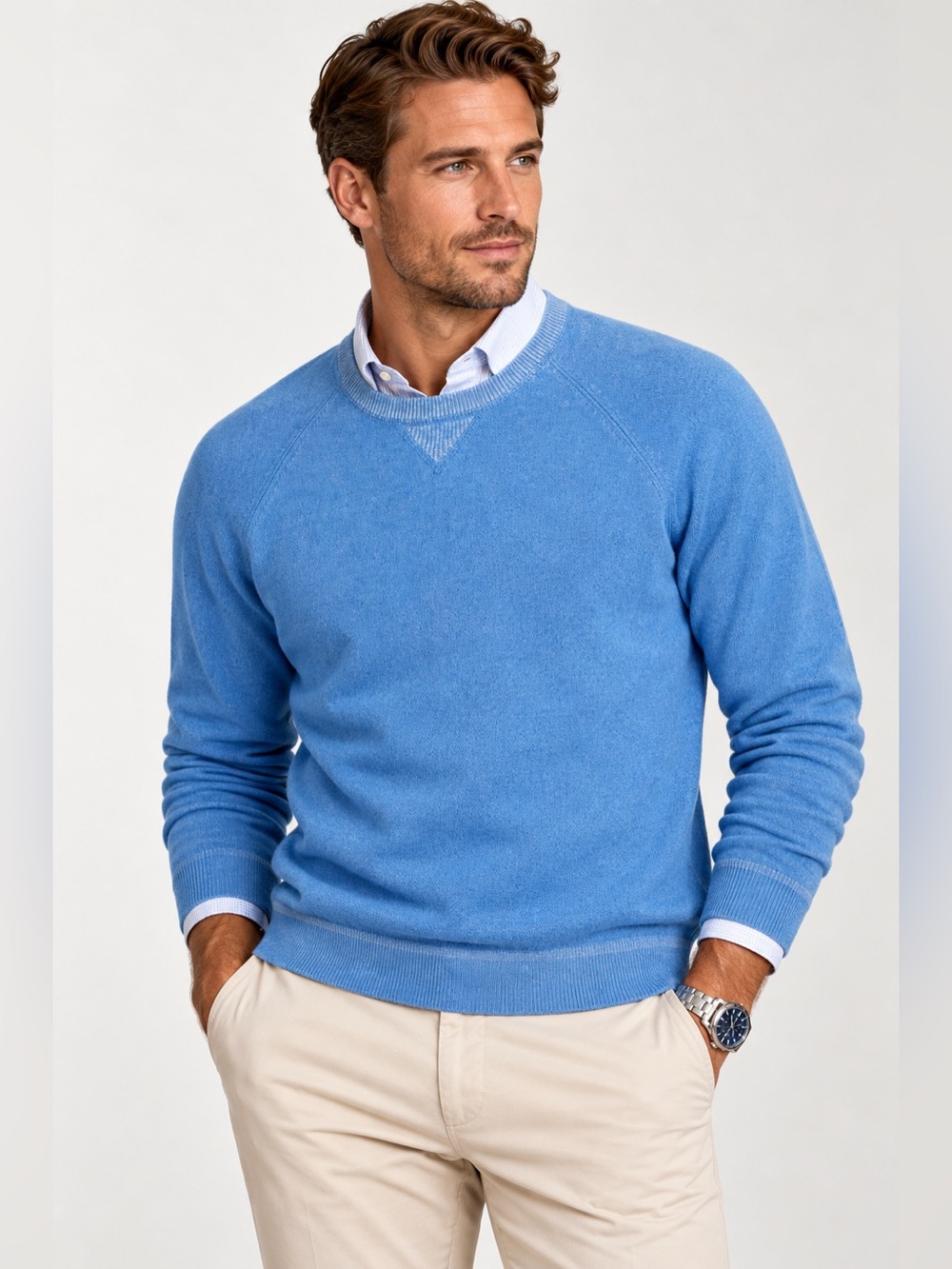 Peter Millar Seaside Men’s M Blue Cotton Merino Wool Raglan Crewneck Sweater NWT
